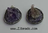 CGP366 30*40mm - 35*45mm freeform crystal glass & amethyst pendants