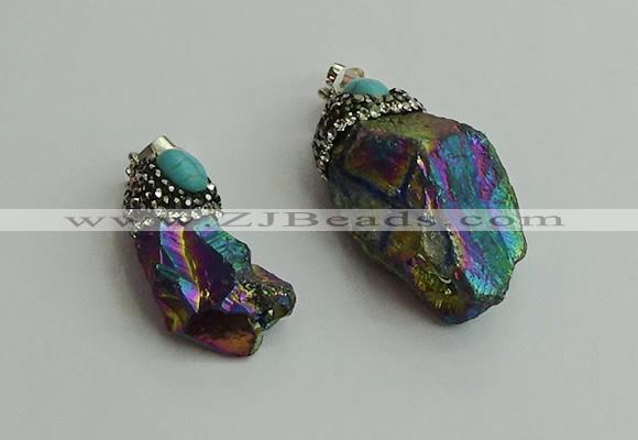 CGP499 15*30mm - 25*40mm nugget plated quartz pendants wholesale