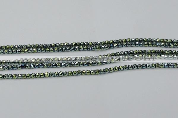 CHE693 15.5 inches 2mm faceted round plated hematite beads