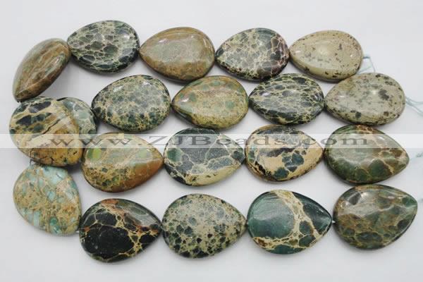 CIJ40 15.5 inches 30*40mm flat teardrop impression jasper beads wholesale