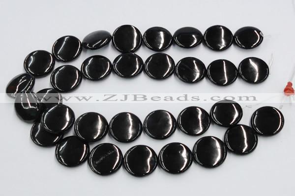 CJB23 16 inches 25mm flat round natural jet gemstone beads wholesale