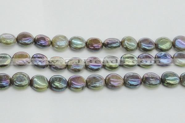 CLB637 15.5 inches 14mm flat round AB-color labradorite beads