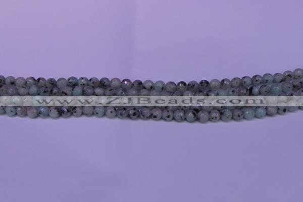 CLJ420 15.5 inches 4mm faceted round sesame jasper beads