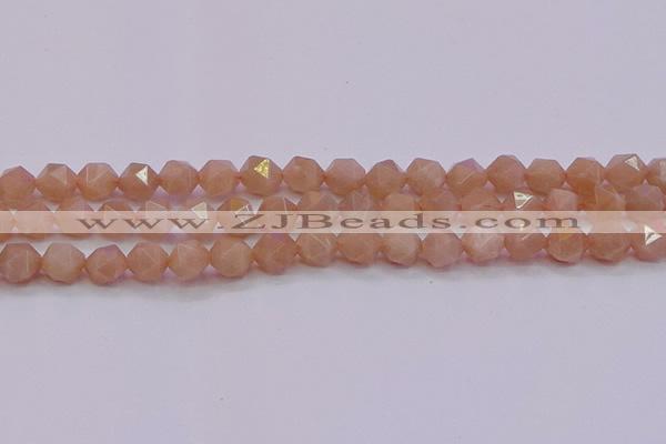 CMS1133 15.5 inches 10mm faceted nuggets peach moonstone beads