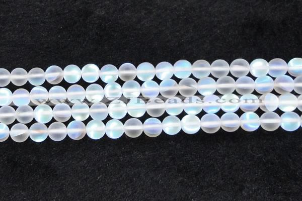 CMS1508 15.5 inches 10mm round matte synthetic moonstone beads