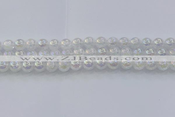 CNC564 15.5 inches 12mm round plated crackle white crystal beads