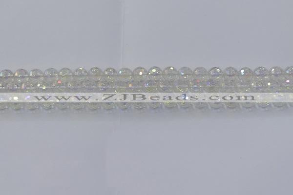 CNC600 15.5 inches 4mm faceted round plated natural white crystal beads