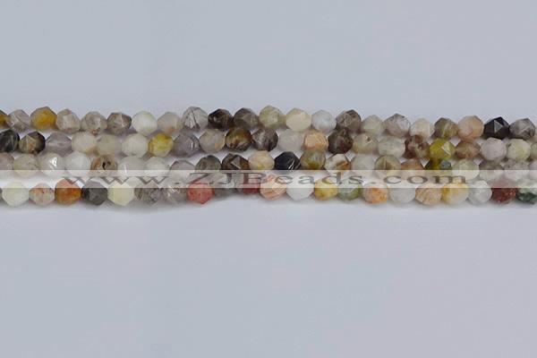 CNG6221 15.5 inches 6mm faceted nuggets silver needle agate beads