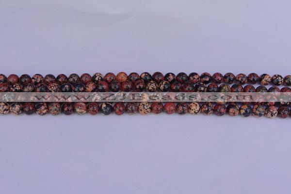 COB660 15.5 inches 4mm round red snowflake obsidian beads