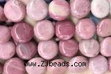 COIN123 15 inches 16mm coin pink wooden jasper beads