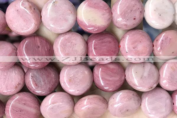 COIN123 15 inches 16mm coin pink wooden jasper beads