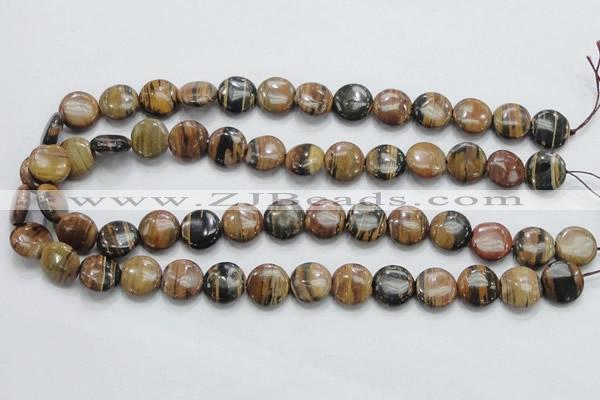 COP211 15.5 inches 14mm flat round natural brown opal gemstone beads