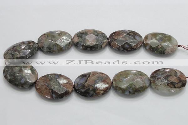 COP262 15.5 inches 30*40mm faceted oval natural grey opal beads