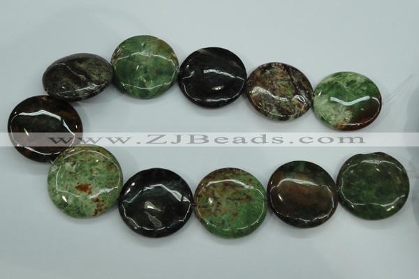 COP684 15.5 inches 35mm flat round green opal gemstone beads