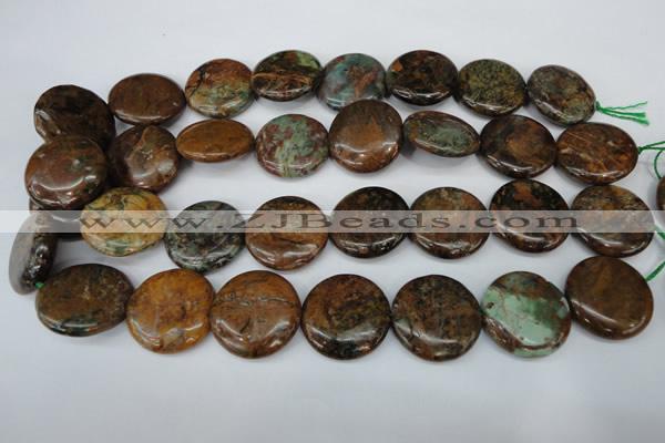 COP756 15.5 inches 25mm flat round green opal gemstone beads