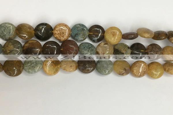 COS244 15.5 inches 12mm flat round ocean stone beads wholesale