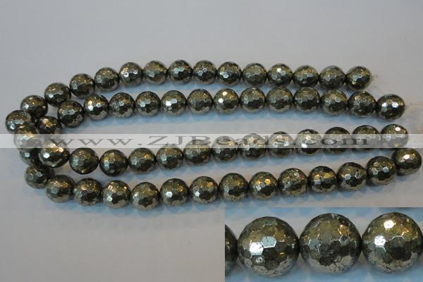 CPY110 15.5 inches 14mm faceted round pyrite gemstone beads wholesale