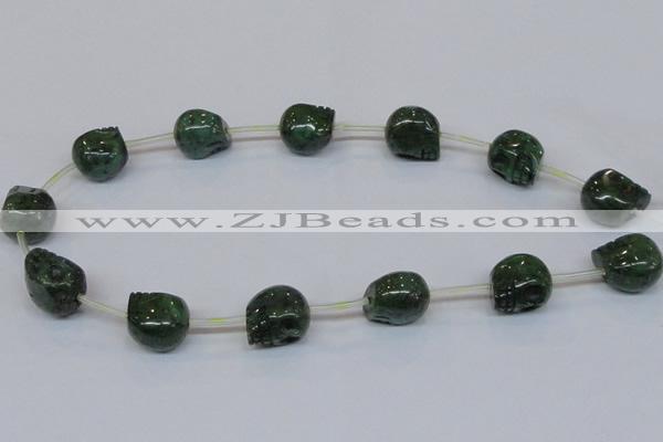 CPY797 Top drilled 16mm carved skull pyrite gemstone beads