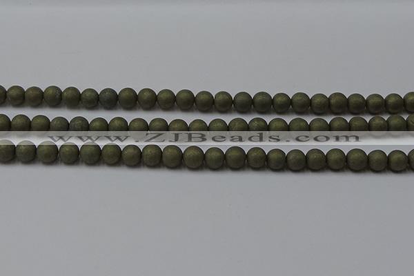 CPY813 15.5 inches 4mm round matte pyrite beads wholesale