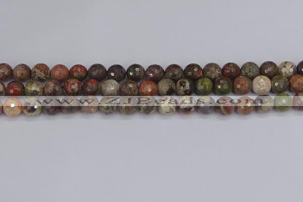 CRA162 15.5 inches 8mm faceted round rainforest agate beads