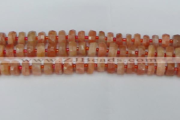 CRB819 15.5 inches 7*12mm faceted rondelle orange moonstone beads