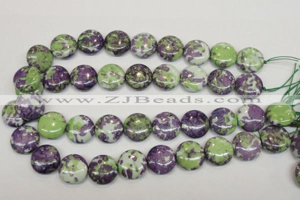 CRF17 15.5 inches 20mm flat round dyed rain flower stone beads