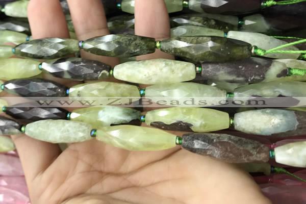 CRI116 15.5 inches 10*30mm faceted rice green garnet beads