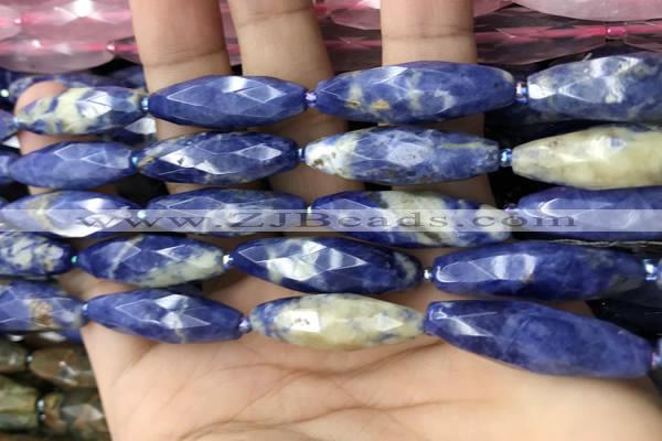 CRI121 15.5 inches 10*30mm faceted rice sodalite gemstone beads