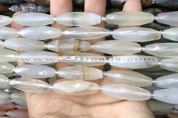 CRI123 15.5 inches 10*30mm faceted rice agate gemstone beads