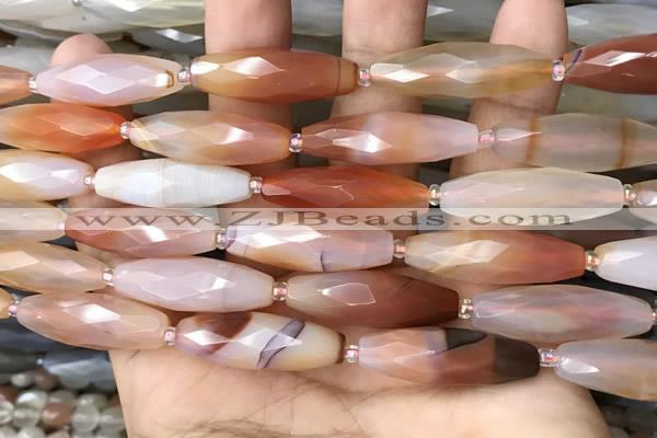 CRI126 15.5 inches 10*30mm faceted rice red agate gemstone beads