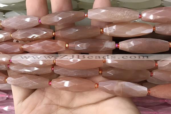 CRI137 15.5 inches 10*30mm faceted rice moonstone gemstone beads