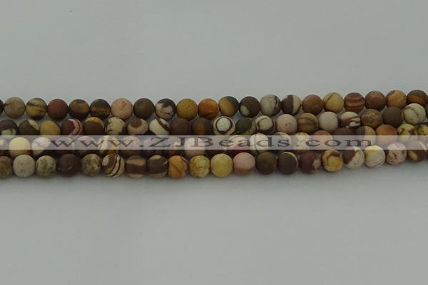 CRO1072 15.5 inches 8mm round matte brown zebra jasper beads