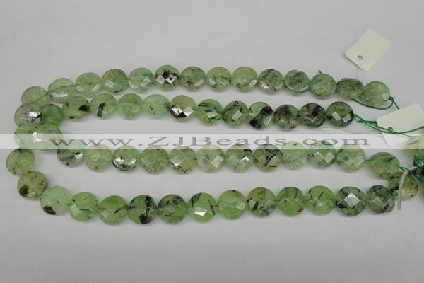 CRU183 15.5 inches 14mm faceted coin green rutilated quartz beads