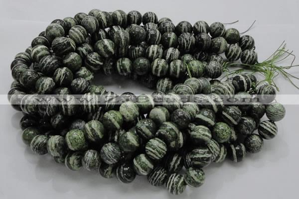 CSJ06 15.5 inches 14mm round green silver line jasper beads wholesale