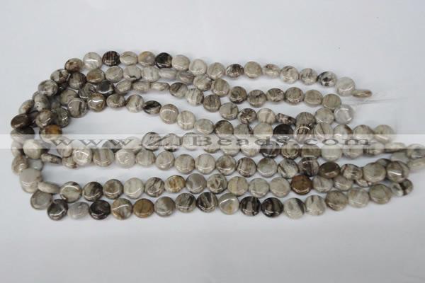 CSL27 15.5 inches 10mm flat round silver leaf jasper beads wholesale