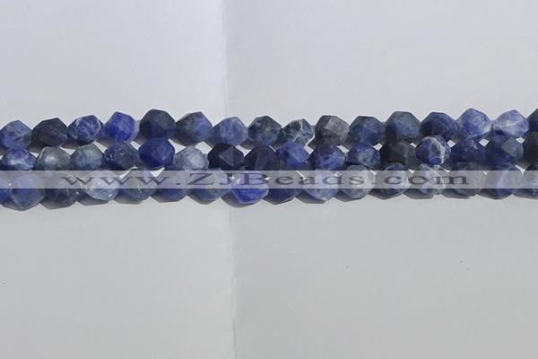 CSO567 15.5 inches 10mm faceted nuggets matte sodalite beads