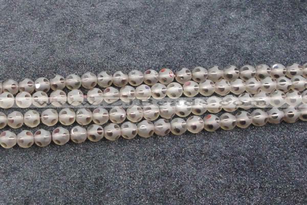 CSQ504 15.5 inches 12mm faceted round matte smoky quartz beads