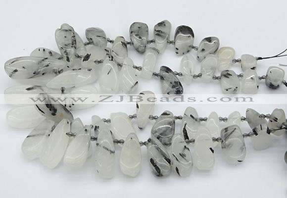 CTD483 Top drilled 10*22mm - 15*45mm freeform black rutilated quartz beads