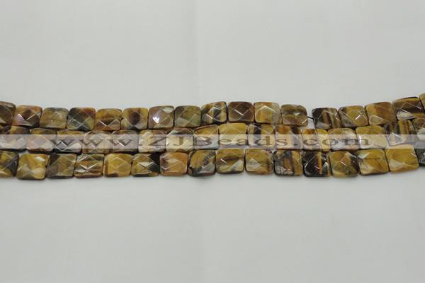 CTE1731 15.5 inches 10*10mm faceted square yellow tiger eye beads