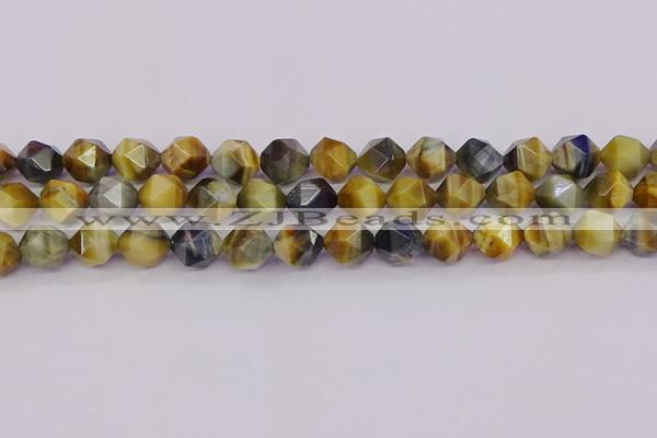 CTE1977 15.5 inches 10mm faceted nuggets golden & blue tiger eye beads