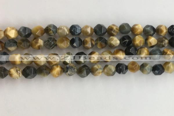 CTE2125 15.5 inches 6mm faceted nuggets golden & blue tiger eye beads