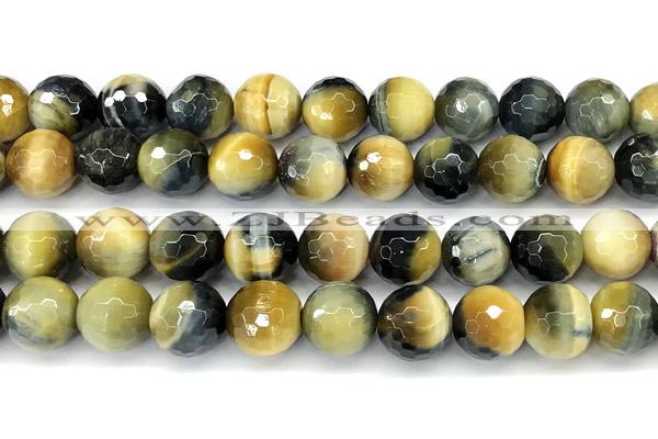 CTE2371 15 inches 12mm faceted round golden & blue tiger eye beads