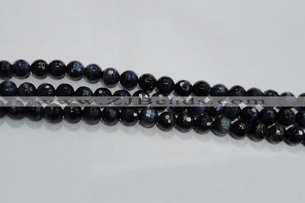 CTE933 15.5 inches 10mm faceted round dyed blue tiger eye beads