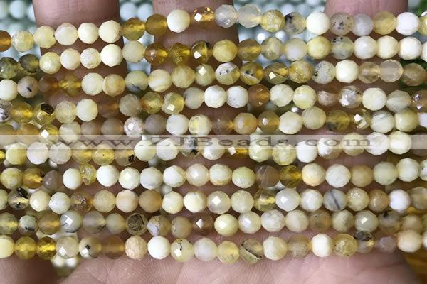 CTG1558 15.5 inches 4mm faceted round yellow opal beads