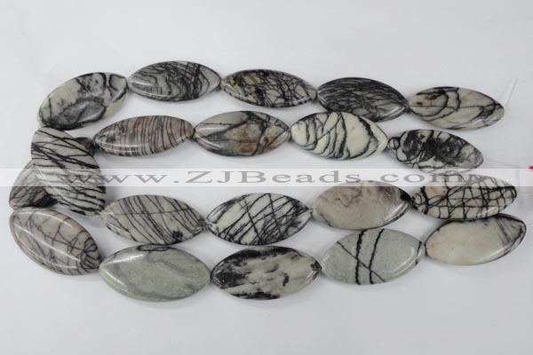 CTJ215 15.5 inches 20*40mm marquise black water jasper beads wholesale