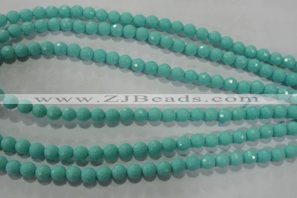 CTU2780 15.5 inches 4mm faceted round synthetic turquoise beads