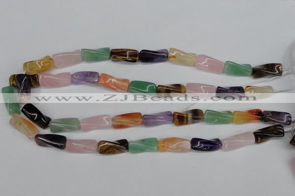 CTW163 15.5 inches 10*20mm twisted trihedron mixed gemstone beads