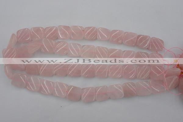 CTW350 15.5 inches 16*16mm twisted square rose quartz beads