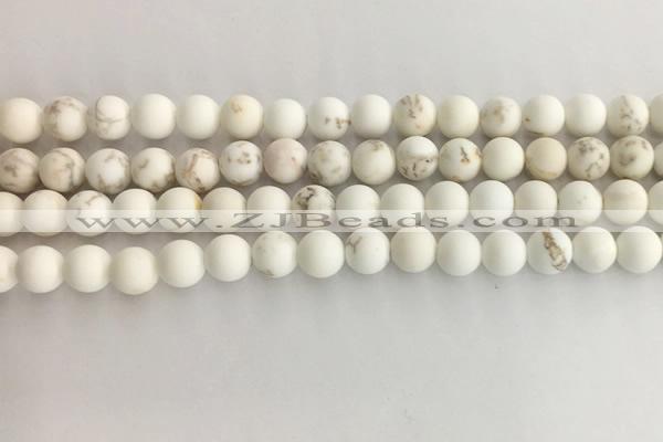 CWB812 15.5 inches 6mm round matte white howlite turquoise beads