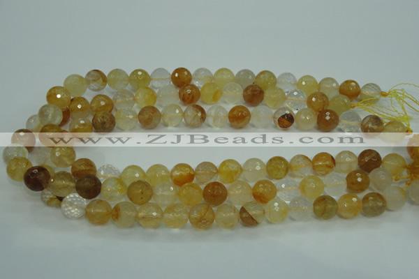 CYC115 15.5 inches 12mm faceted round yellow crystal quartz beads